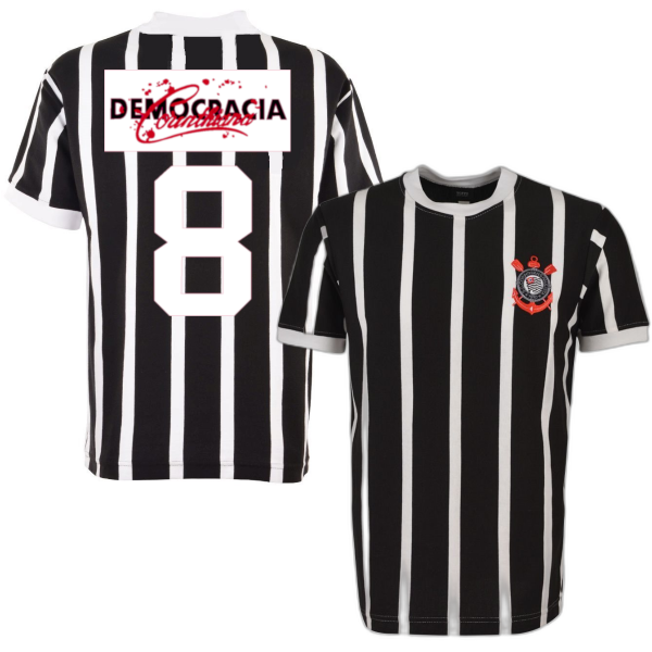 Corinthians Democracia Corinthiana Retro Football Shirt + Number 8 (Socrates) 