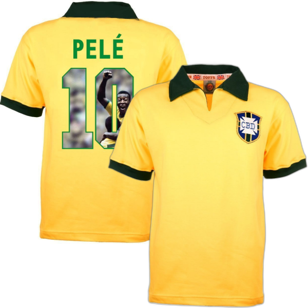 Brazil Retro Football Shirt WC 1958 + Pelé 10 (Photo Style)